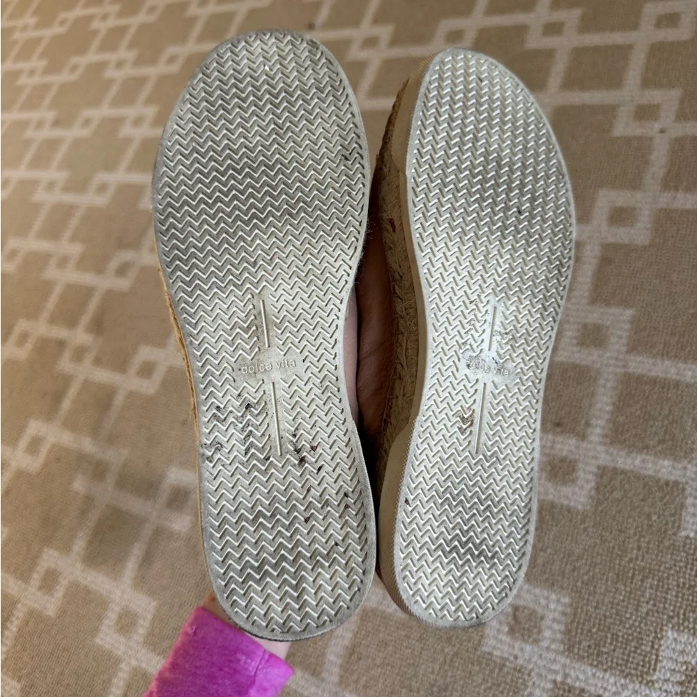 Dolce Vita Blush Pink Leather Espadrille Lace Up Sneakers Snakeskin Detail 6.5